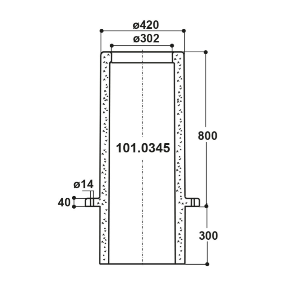 Termocaurule, 1100 mm (800+300 mm), dzirdnēm Mod. 41A, Mod. 43A